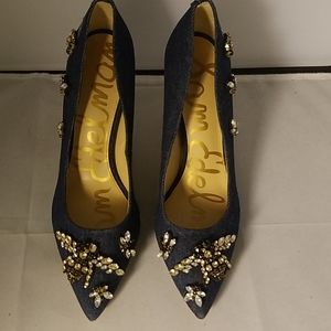 Sam Edelman Rhinestone Studded Denim Classic Pump